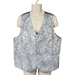 FAIMO Men Formal Vest Paisley Satin Tuxedo Event Party Formal Size XL Silver